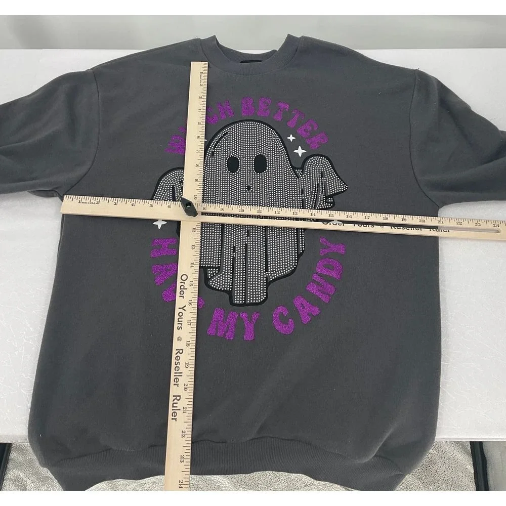 Halloween Ghost Rhinestone Sweatshirt Witch Better Have My Candy XS‎ #1144